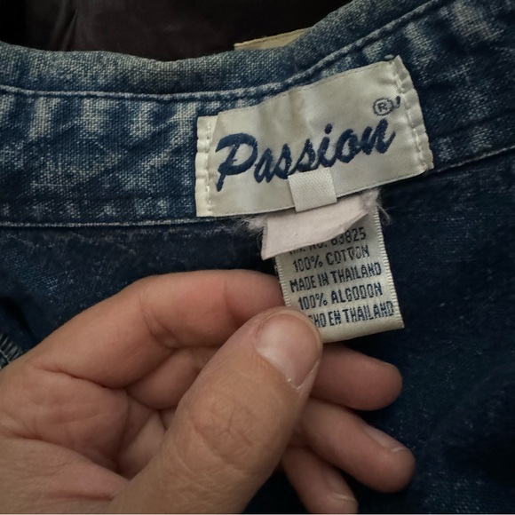 Vintage Denim Button-Up Shirt with Embroidery and Beaded Flowers - Picture 8 of 8